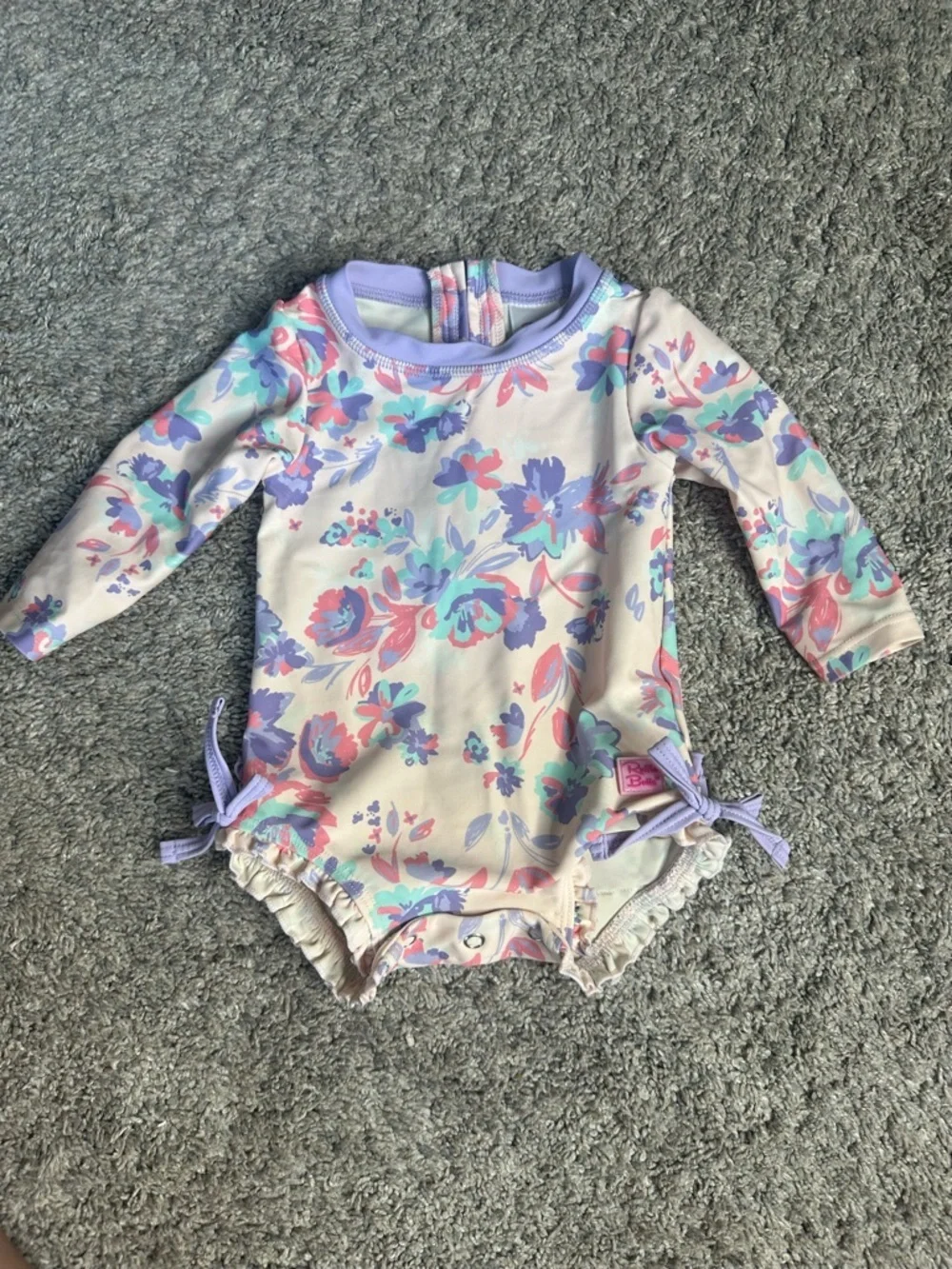 RuffleButts Princess Meadow Long Sleeved Rash Guard swimsuit 3-6 floral UPF 50